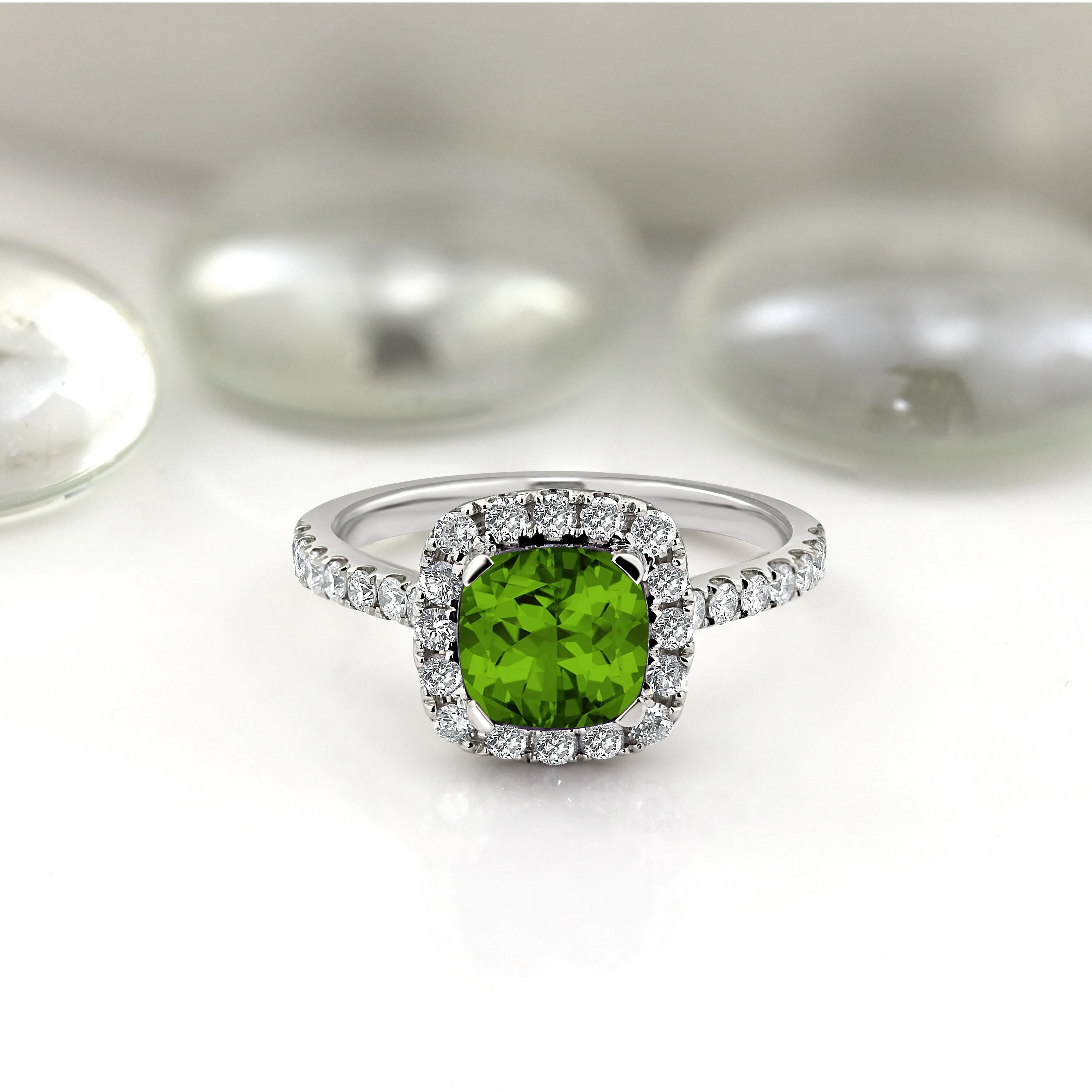 Auriya 1 3/8ct Cushion-cut Peridot and Halo Diamond Engagement Ring 1/2cttw 14k Gold sold by Zulily product image thumbnail 2