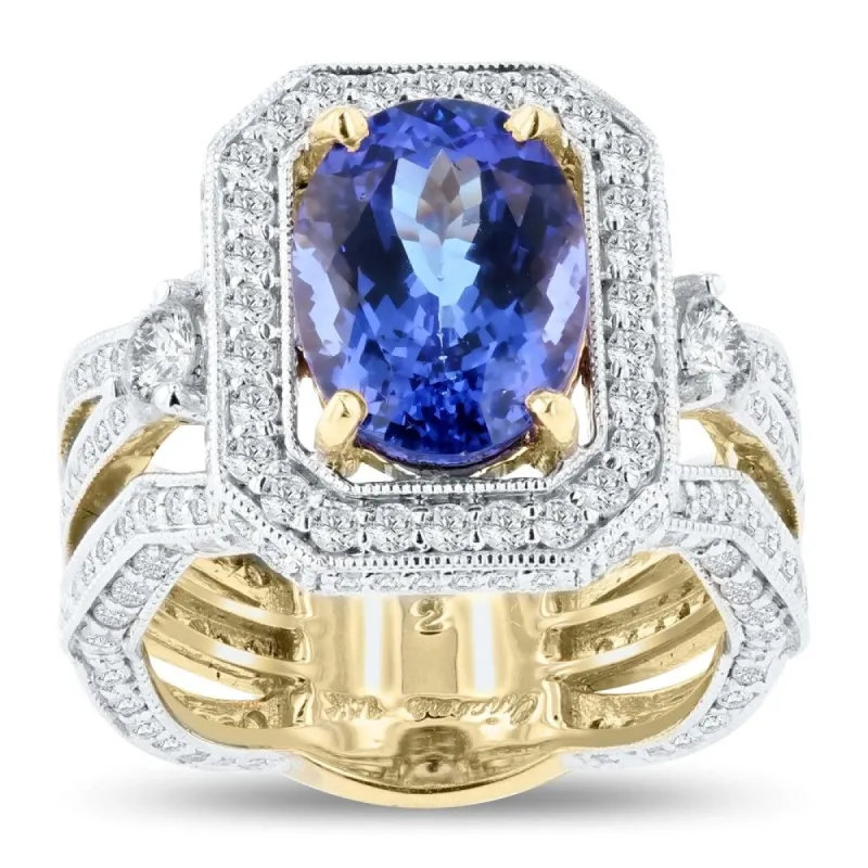 Auriya 14k Two Tone Gold 4 1/3ct Tanzanite and 2 1/8ct TDW Diamond Ring sold by Zulily