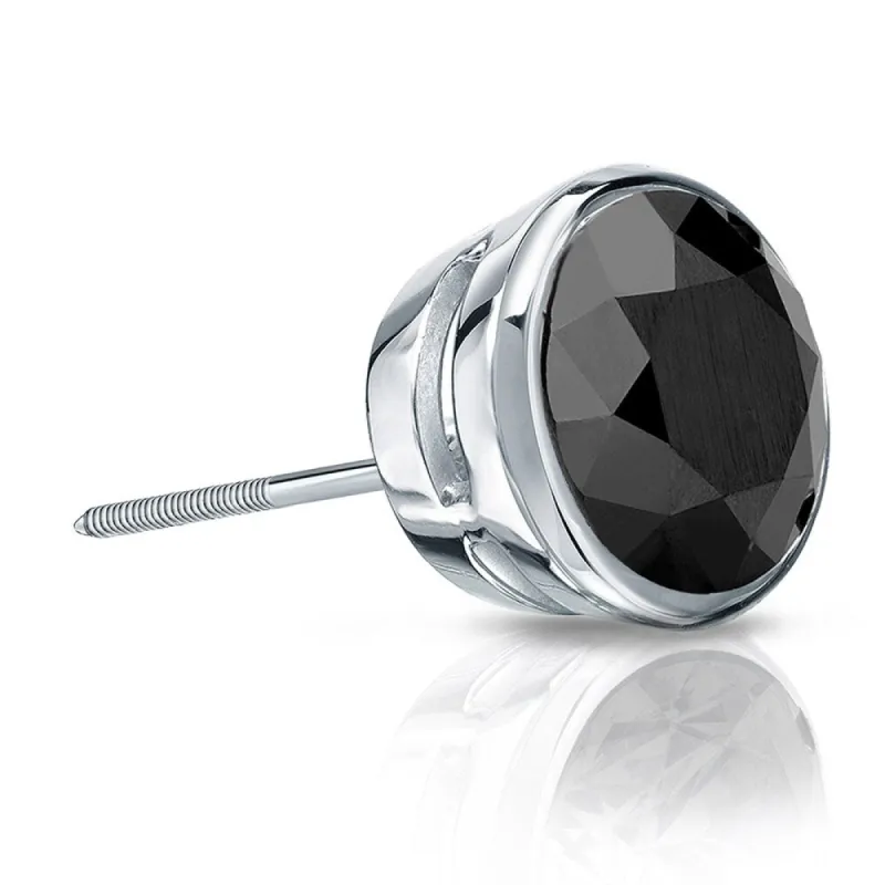 Auriya 14k Gold 2ct TDW Bezel Screw-Back Round Black Diamond Single Stud Earring sold by Zulily