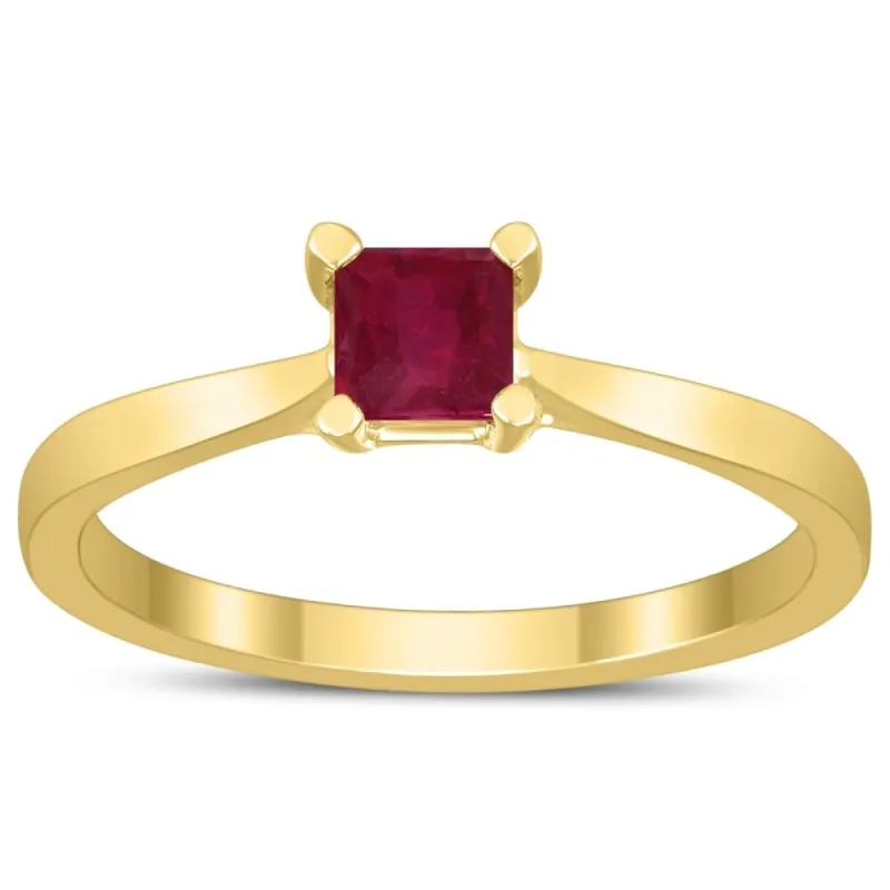 Square Princess Cut 4MM Ruby Solitaire Ring in 10K Yellow Gold sold by Zulily