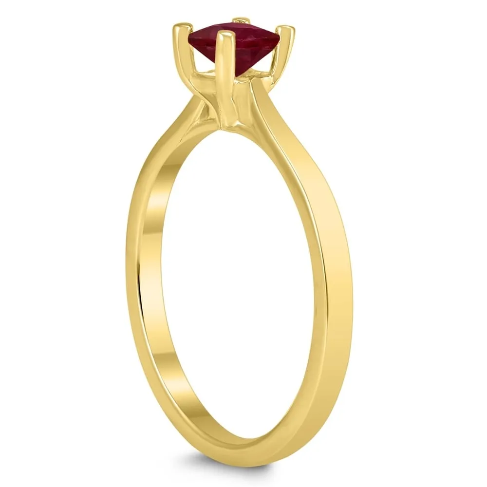 Square Princess Cut 4MM Ruby Solitaire Ring in 10K Yellow Gold sold by Zulily product image thumbnail 2