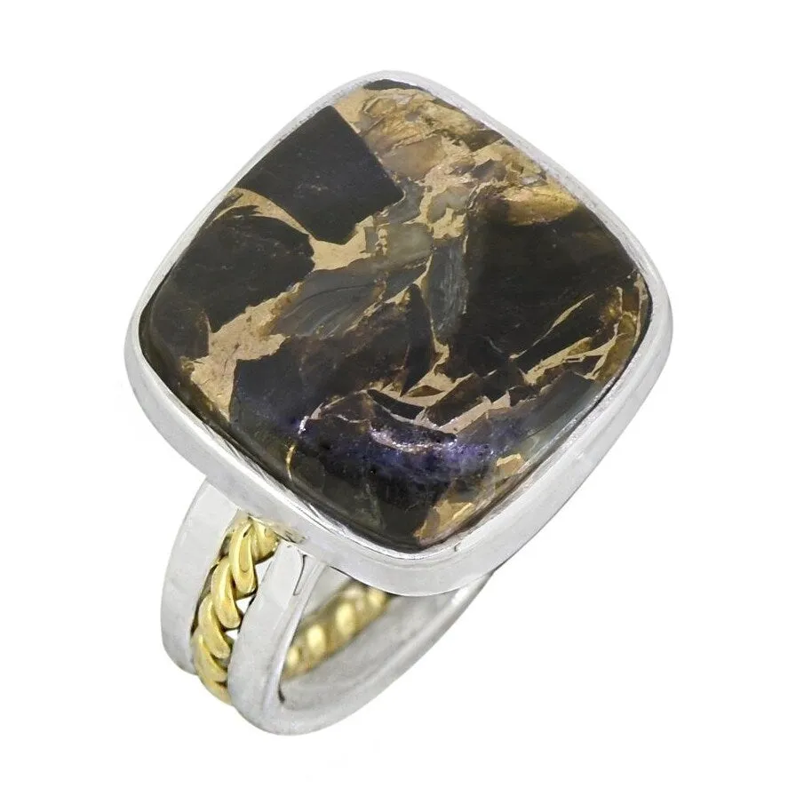 Black Copper Onyx Sterling Silver Brass Braided Wide Band Ring sold by Zulily
