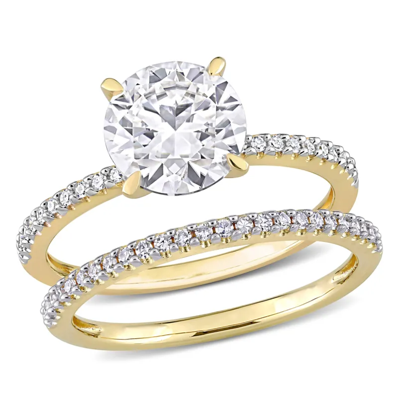 Miadora 1 4/5ct DEW Created Moissanite and 1/4ct TW Diamond Bridal Set in 14k Yellow Gold sold by Zulily