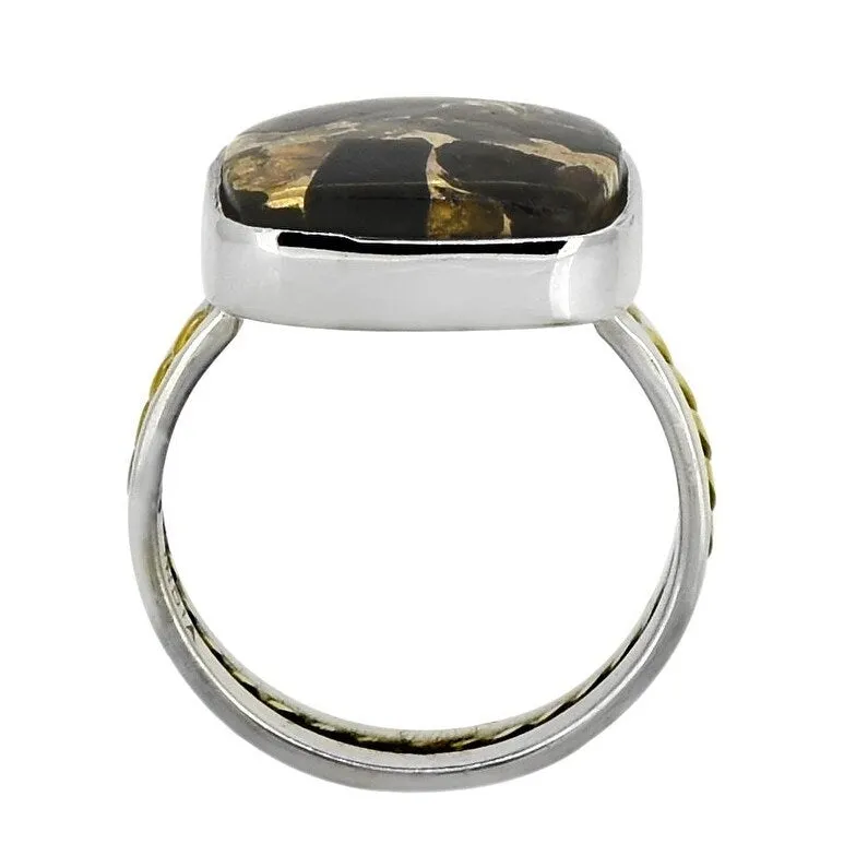 Black Copper Onyx Sterling Silver Brass Braided Wide Band Ring sold by Zulily product image thumbnail 3