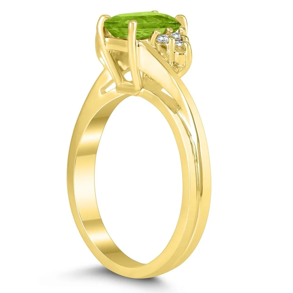 7X5MM Peridot and Diamond Twist Ring in 10K Yellow Gold sold by Zulily product image thumbnail 2
