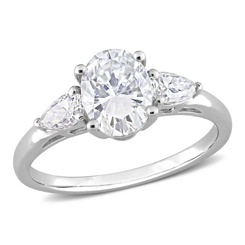 Miadora 1 3/4ct DEW Oval and Pear-cut Moissanite 3-Stone Engagement Ring in Sterling Silver sold by Zulily