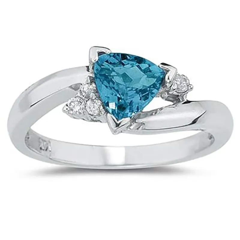 3/4 Carat Trillion Cut Blue Topaz and Diamond Ring in 14K White Gold made by Zulily