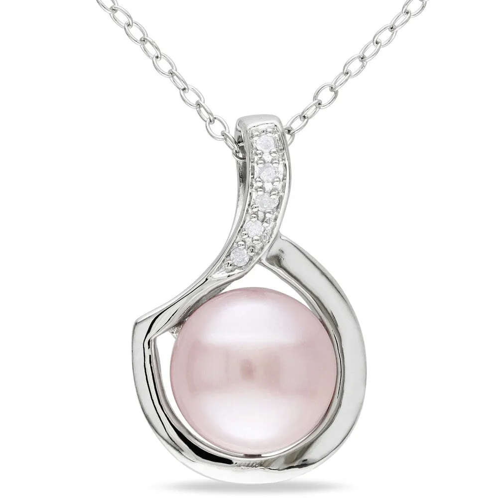 Miadora Sterling Silver Black or Pink Freshwater Pearl and Diamond Necklace (9-10 mm) sold by Zulily product image thumbnail 2