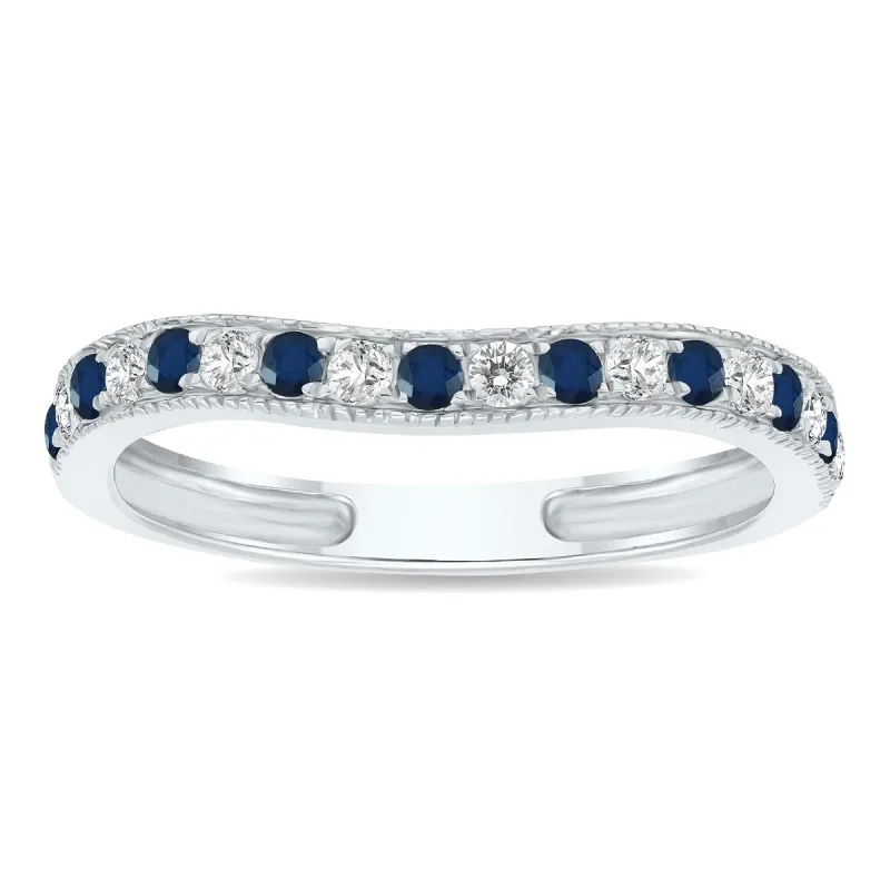 Sapphire and Diamond Channel Set Wedding Band in 10K White Gold sold by Zulily