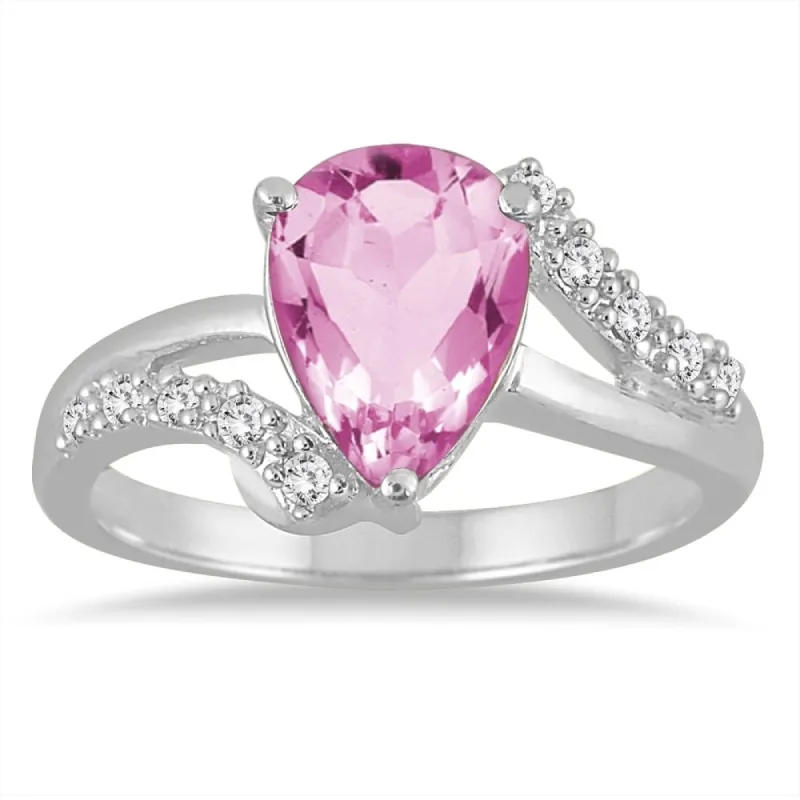 2 Carat Pear Shape Pink Topaz and Diamond Ring in 10K White Gold sold by Zulily