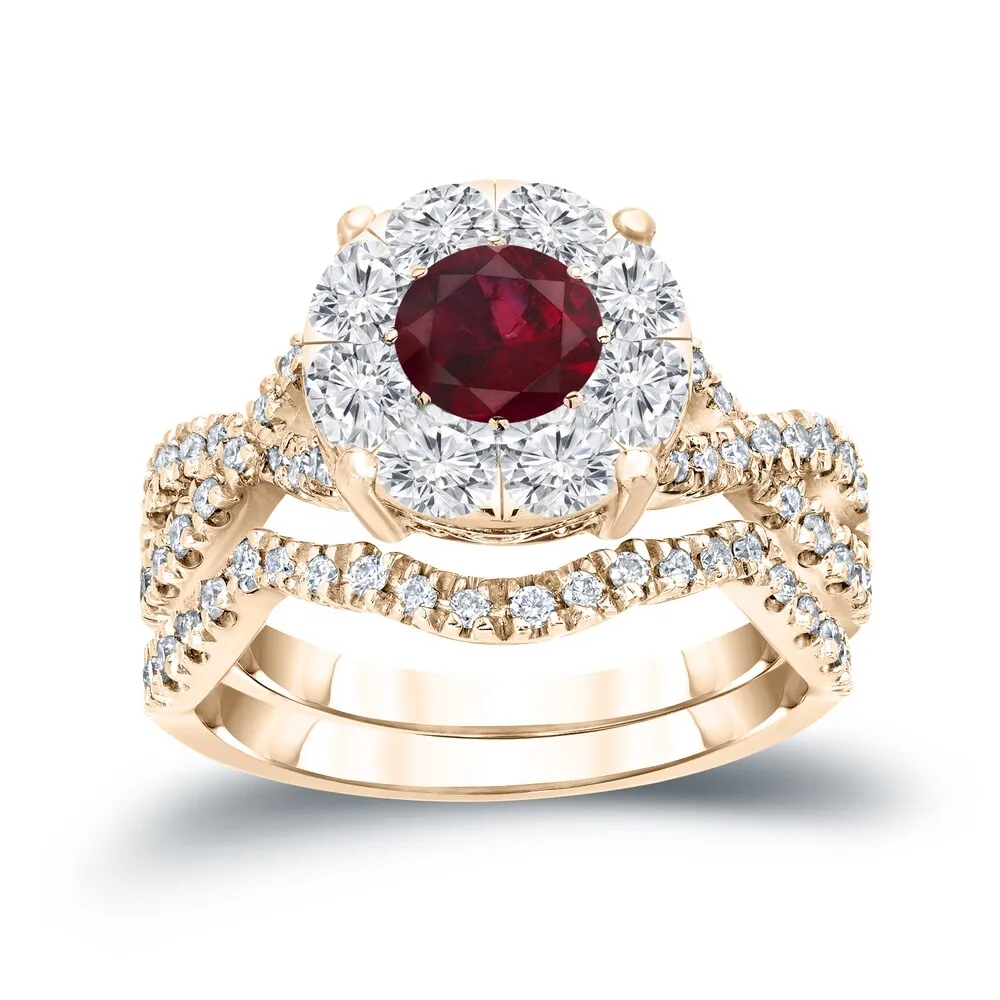 14k Gold 1/3ct Ruby and 7/8ct TDW Diamond Braided Infinity Engagement Ring Set by Auriya sold by Zulily product image thumbnail 2