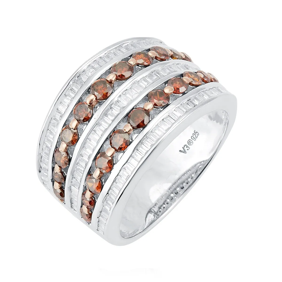 Sterling Silver Natural Red Diamond and White Diamond Wide Band Ring sold by Zulily product image thumbnail 2