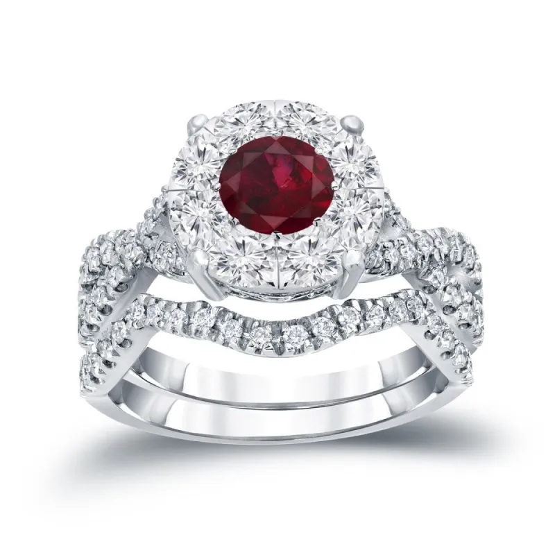 14k Gold 1/3ct Ruby and 7/8ct TDW Diamond Braided Infinity Engagement Ring Set by Auriya sold by Zulily