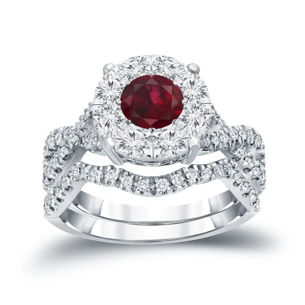 14k Gold 1/3ct Ruby and 7/8ct TDW Diamond Braided Infinity Engagement Ring Set by Auriya sold by Zulily