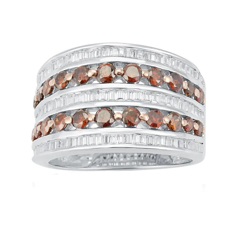 Sterling Silver Natural Red Diamond and White Diamond Wide Band Ring sold by Zulily