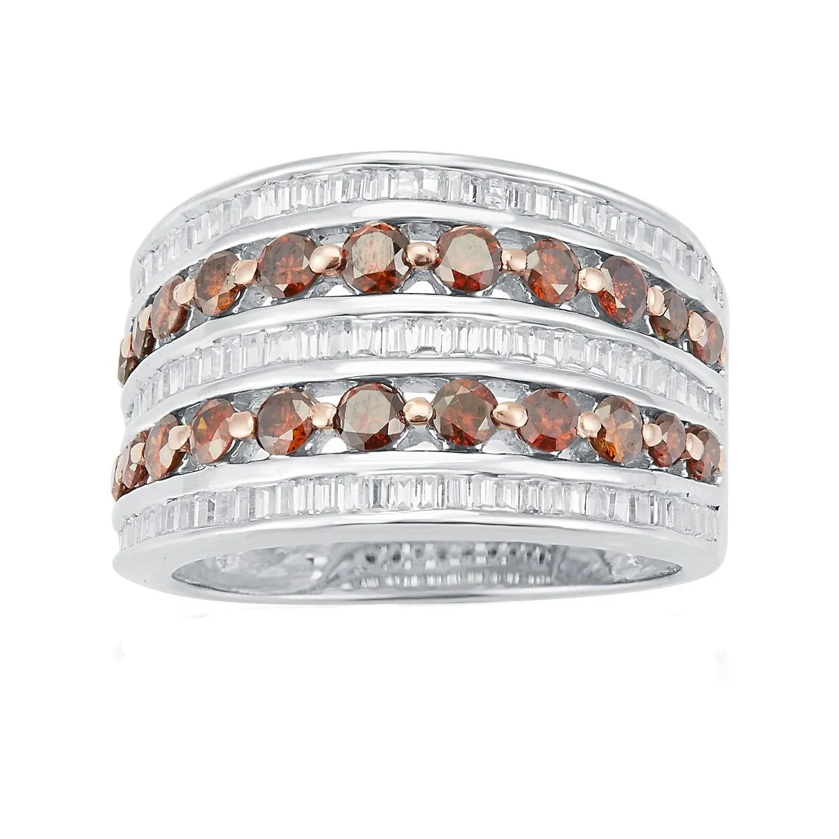 Sterling Silver Natural Red Diamond and White Diamond Wide Band Ring sold by Zulily