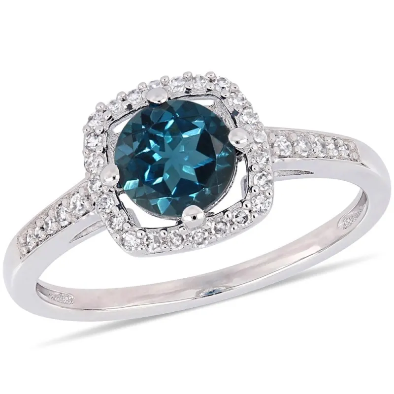 Miadora 10k White Gold Sky Blue Topaz and 1/7ct TDW Diamond Floating Square Halo Engagement Ring sold by Zulily