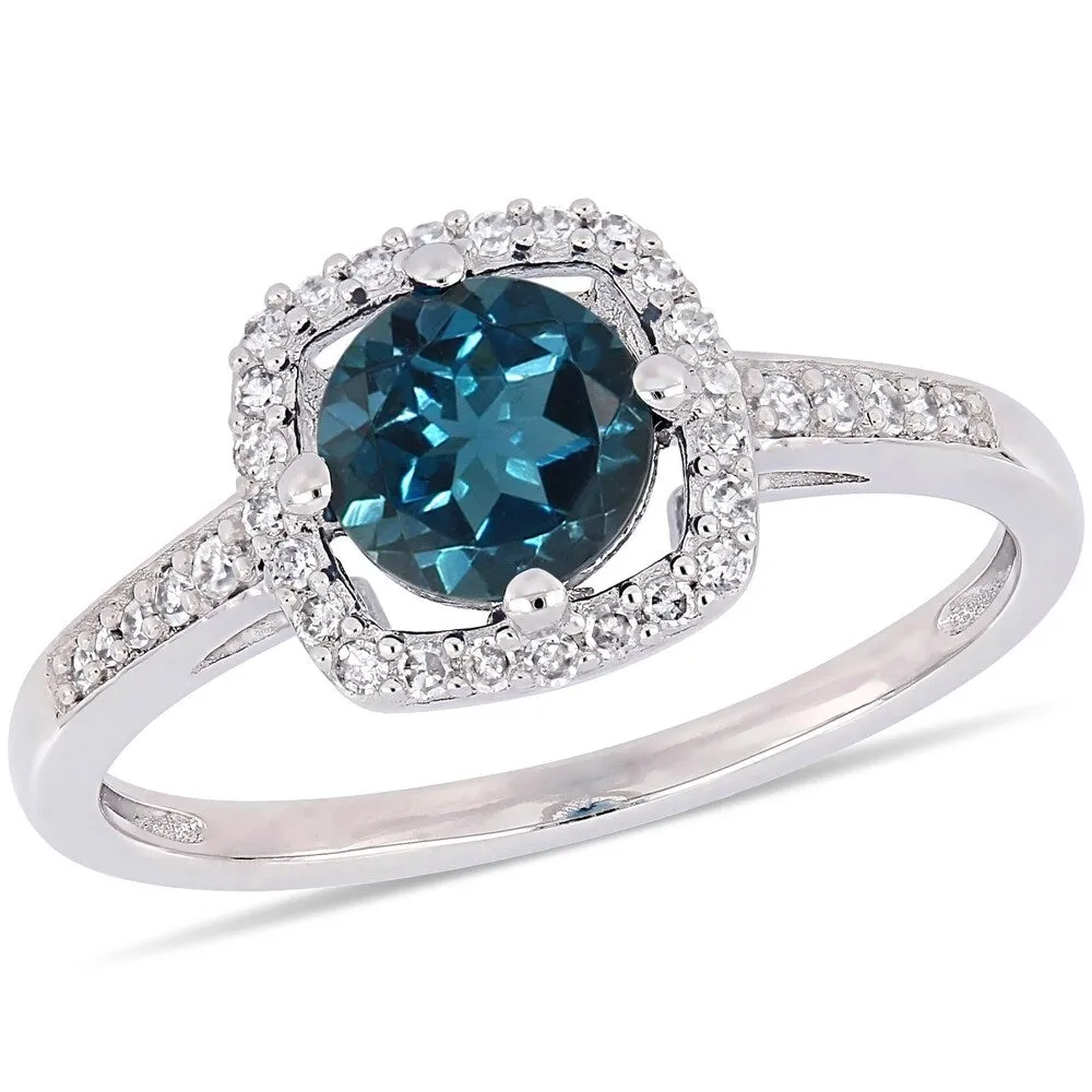 Miadora 10k White Gold Sky Blue Topaz and 1/7ct TDW Diamond Floating Square Halo Engagement Ring sold by Zulily
