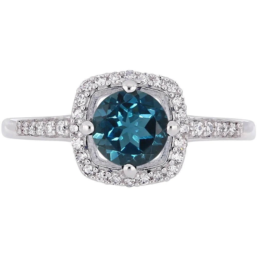 Miadora 10k White Gold Sky Blue Topaz and 1/7ct TDW Diamond Floating Square Halo Engagement Ring sold by Zulily product image thumbnail 5