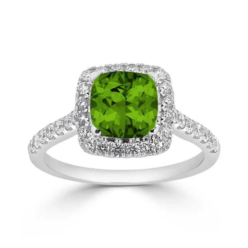 Auriya 1 1/4ct Cushion-cut Peridot and Halo Diamond Engagement Ring 1/2cttw 14k Gold sold by Zulily