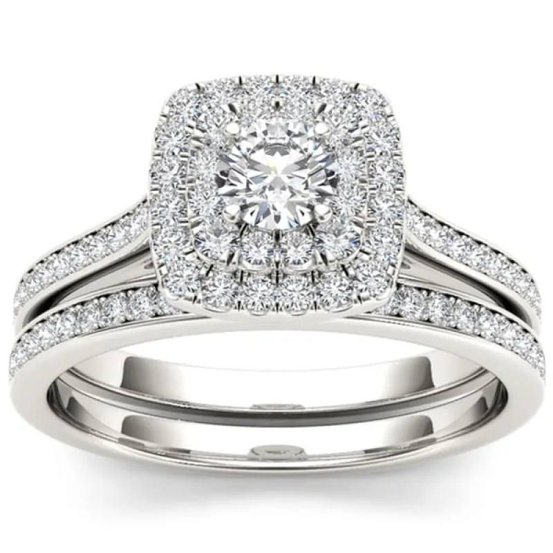 De Couer 10k White Gold 3/4ct TDW Diamond Double Halo Bridal Set sold by Zulily