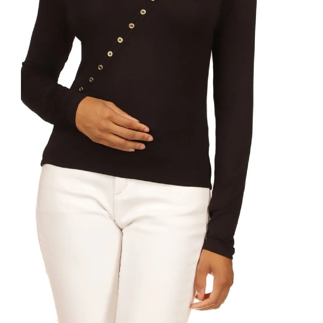 Michael Kors Women's Asymmetrical Button Front Knit Top Black sold by Zulily product image thumbnail 5