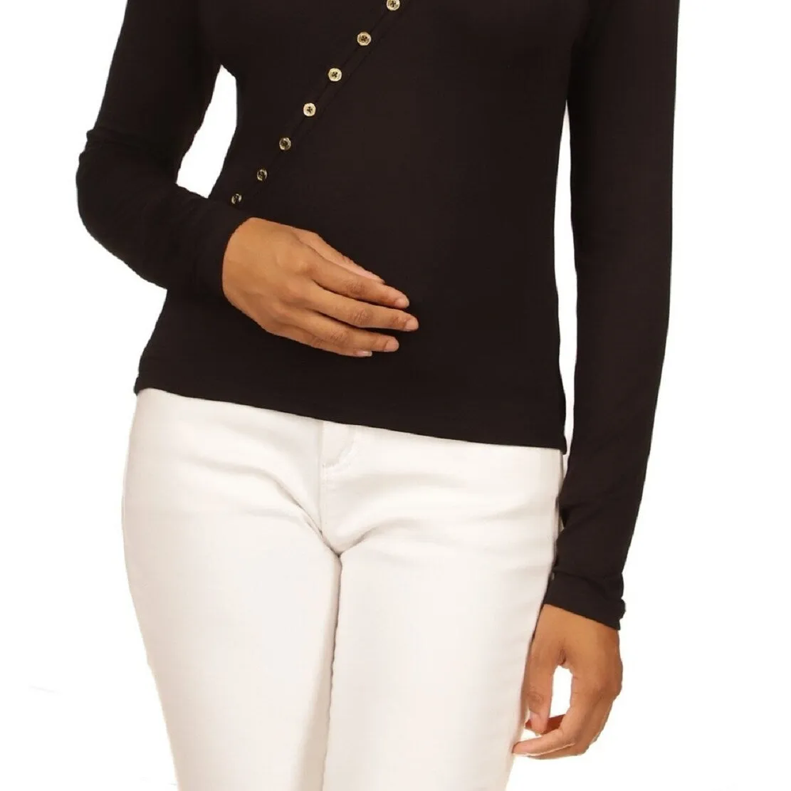 Michael Kors Women's Asymmetrical Button Front Knit Top Black sold by Zulily product image thumbnail 3
