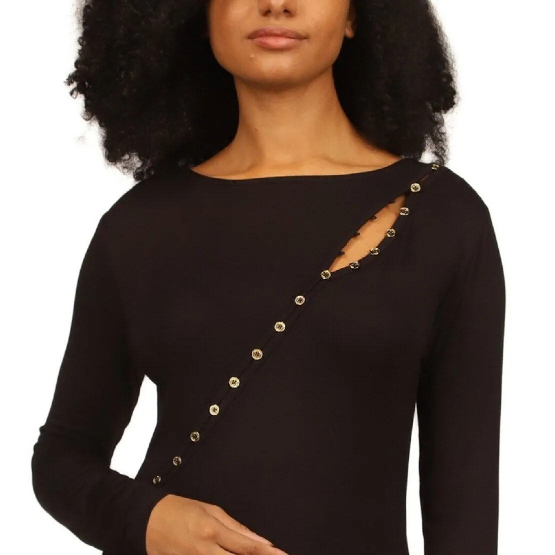 Michael Kors Women's Asymmetrical Button Front Knit Top Black sold by Zulily product image thumbnail 2