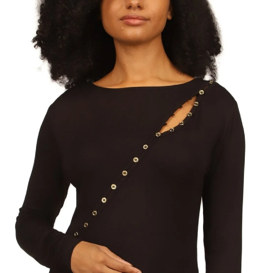 Michael Kors Women's Asymmetrical Button Front Knit Top Black sold by Zulily product image thumbnail 4