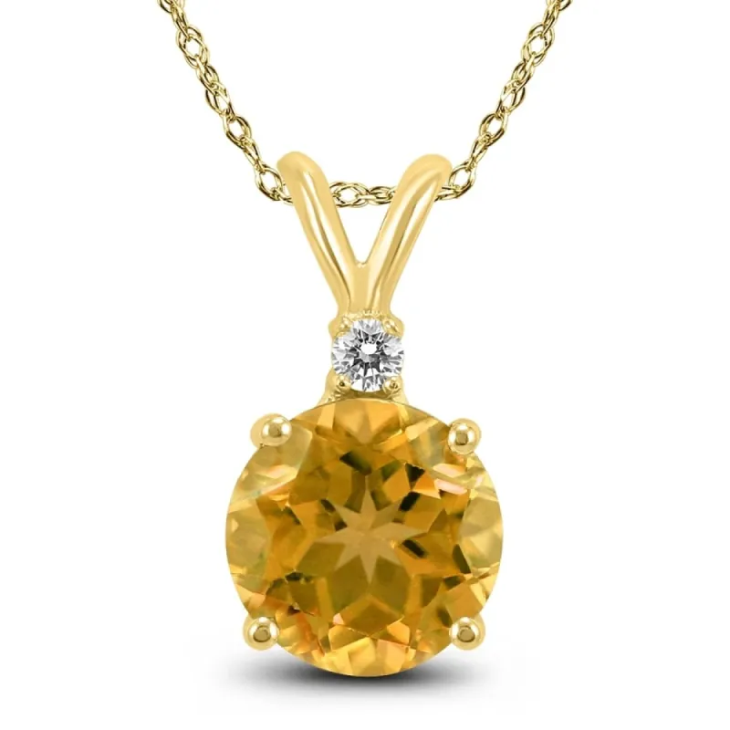 14K Yellow Gold 7MM Round Citrine and Diamond Pendant sold by Zulily
