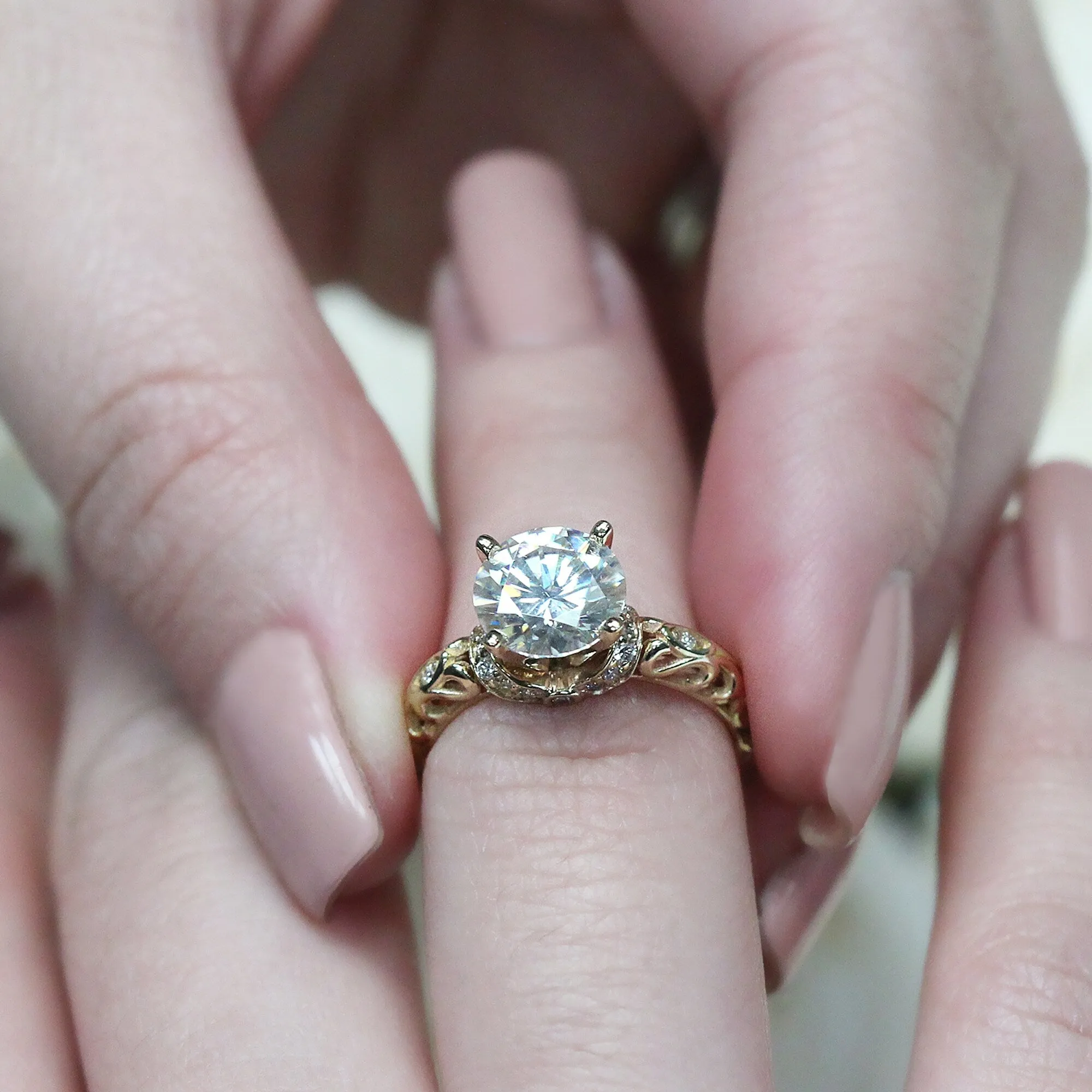 Auriya 14k Gold 2 carat Vintage Moissanite and Diamond Engagement Ring 1/8ctw sold by Zulily product image thumbnail 2