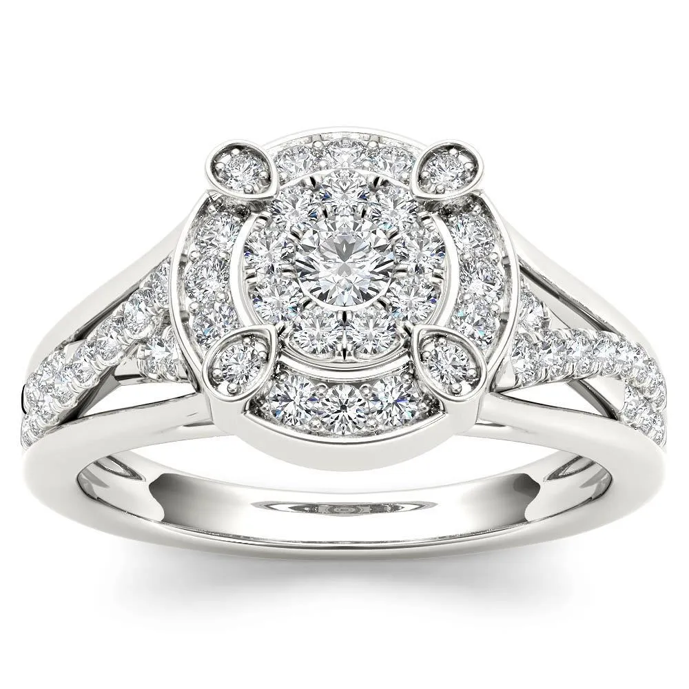 De Couer 10k White Gold 1/2ct TDW Diamond Halo Engagement Ring - White H-I sold by Zulily
