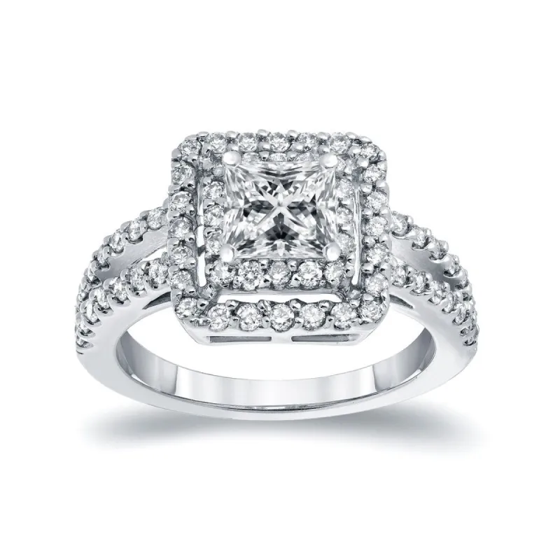 Auriya 14k White Gold 1 1/2ct TDW Princess-cut Diamond Double Halo Engagement Ring (I-J, I1-I2) sold by Zulily