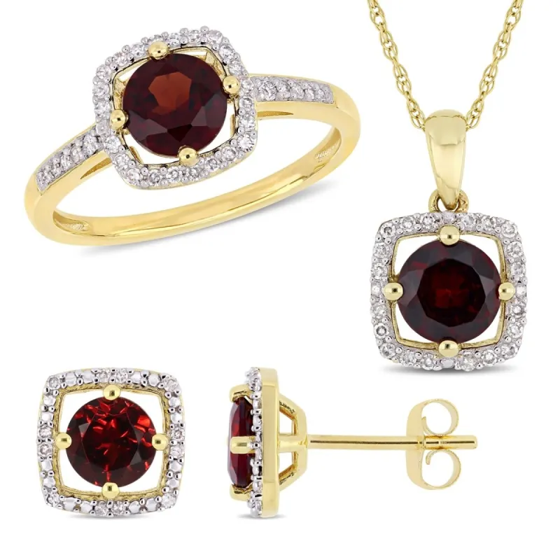 Miadora 10k Yellow Gold Garnet and 1/3ct TDW Diamond Floating Halo Jewelry Set sold by Zulily
