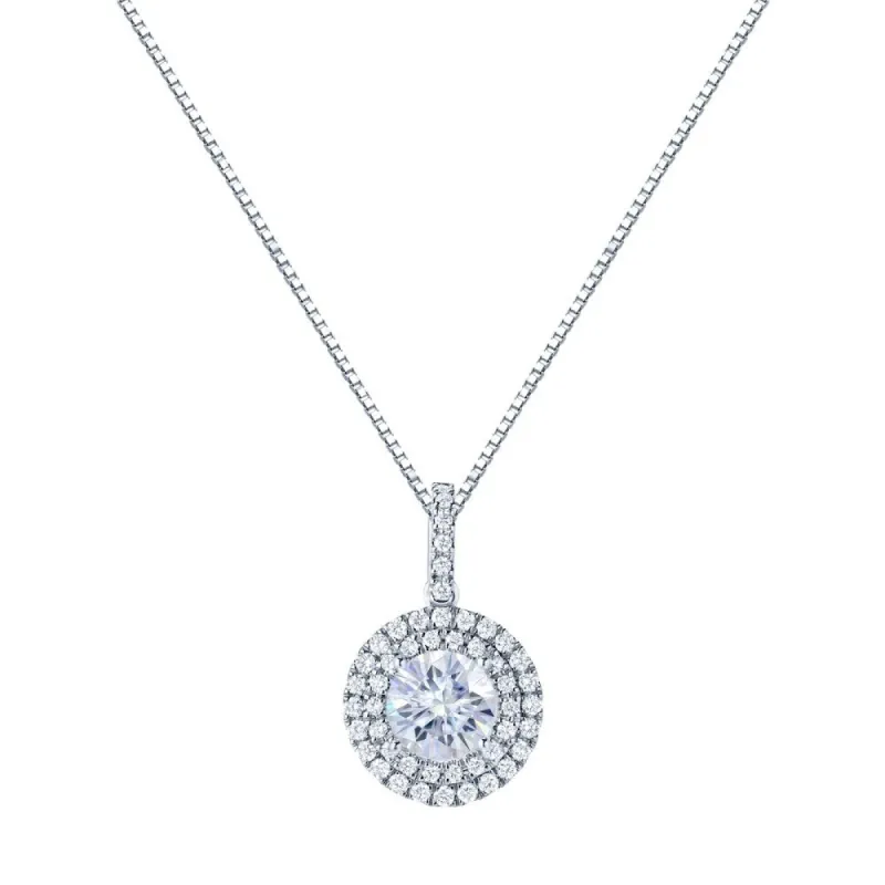 Auriya 14k Gold 1 1/2ct Double Halo Moissanite and Diamond Necklace 1/2ct TDW made by Zulily