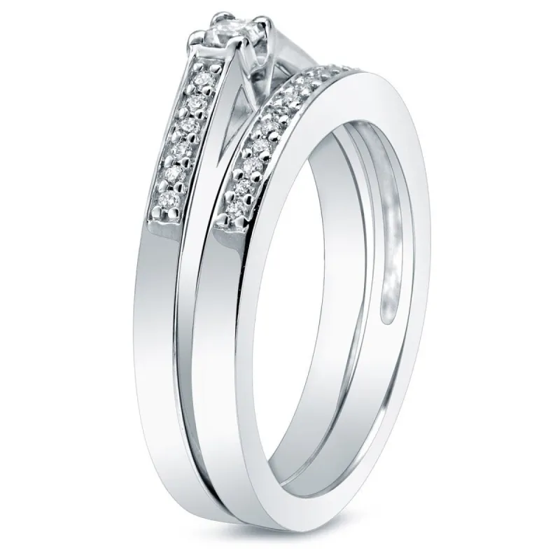 Auriya 10k Gold 1/4ctw Princess-cut Diamond Engagement Ring Set (I-J, I1-I2) sold by Zulily