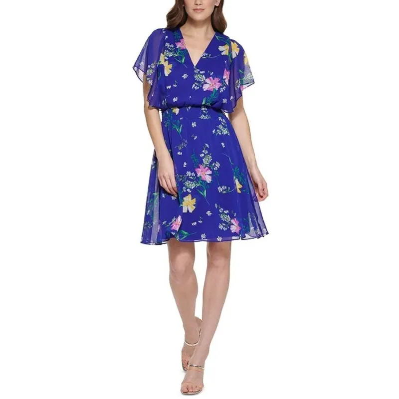 DKNY Women's Smocked Waist V Neck Dress Blue Size 2 sold by Zulily