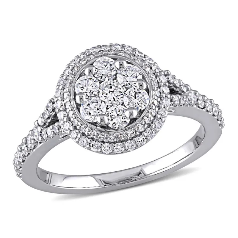 1ct TDW Diamond Flower Double Halo Engagement Ring in 14k White Gold by The Miadora Signature Collec sold by Zulily