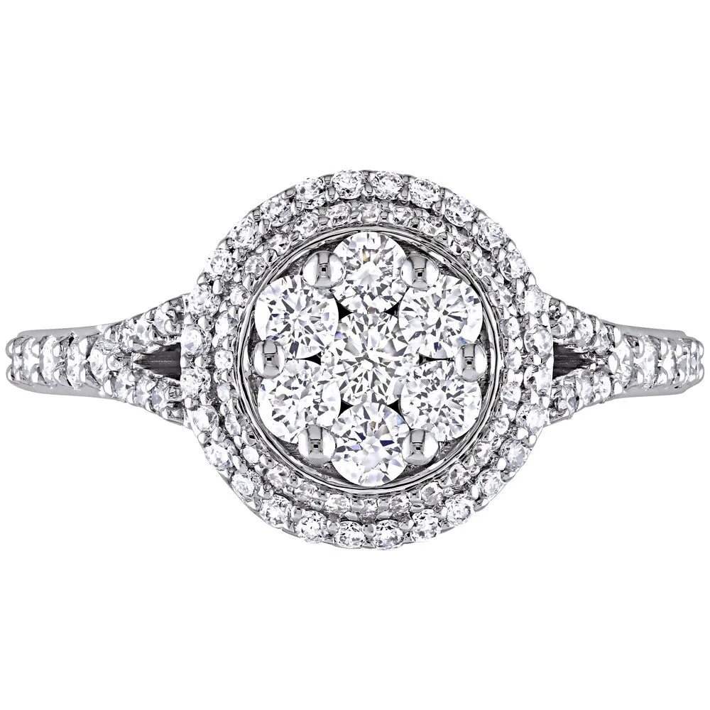 1ct TDW Diamond Flower Double Halo Engagement Ring in 14k White Gold by The Miadora Signature Collec sold by Zulily product image thumbnail 4