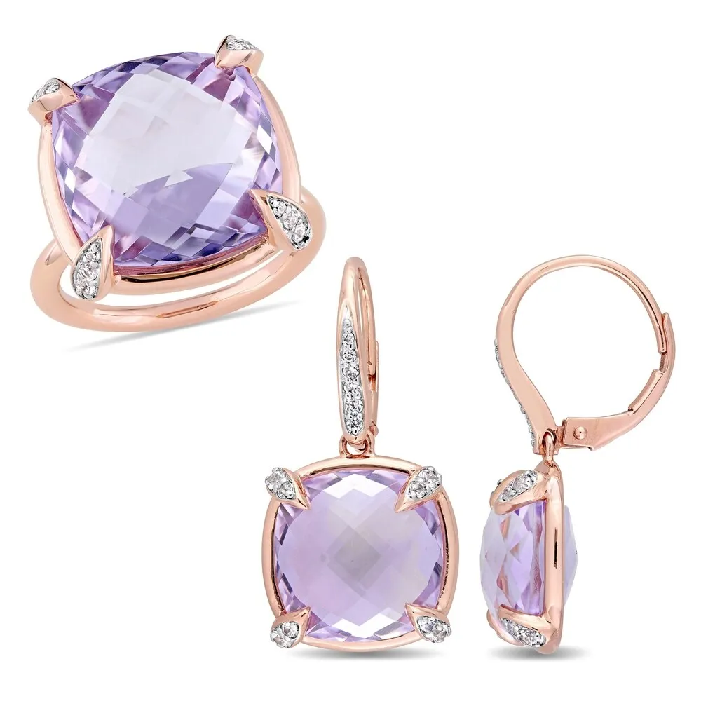 Miadora 14k Rose Gold Cushion-Cut Rose de France White Sapphire and Diamond Jewelry Set sold by Zulily