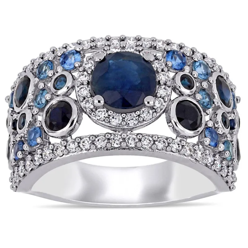 Miadora 14k White Gold Blue Sapphire and 1/2ct TDW Diamond Cluster Anniversary Band sold by Zulily