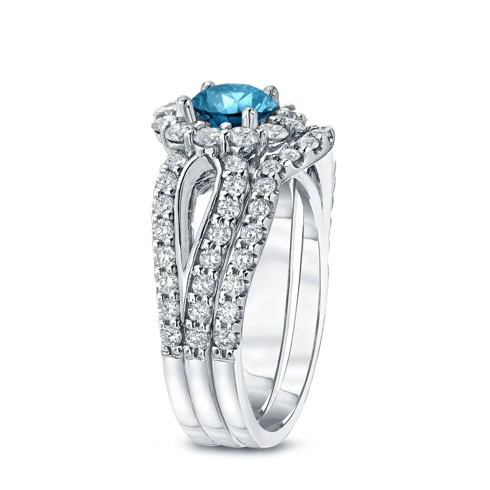 Auriya 2 1/3ctw Halo Blue Diamond Engagement Ring Set 14k Gold sold by Zulily product image thumbnail 4