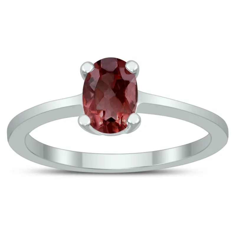 Oval Solitaire 7X5MM Garnet Ring in 10K White Gold sold by Zulily