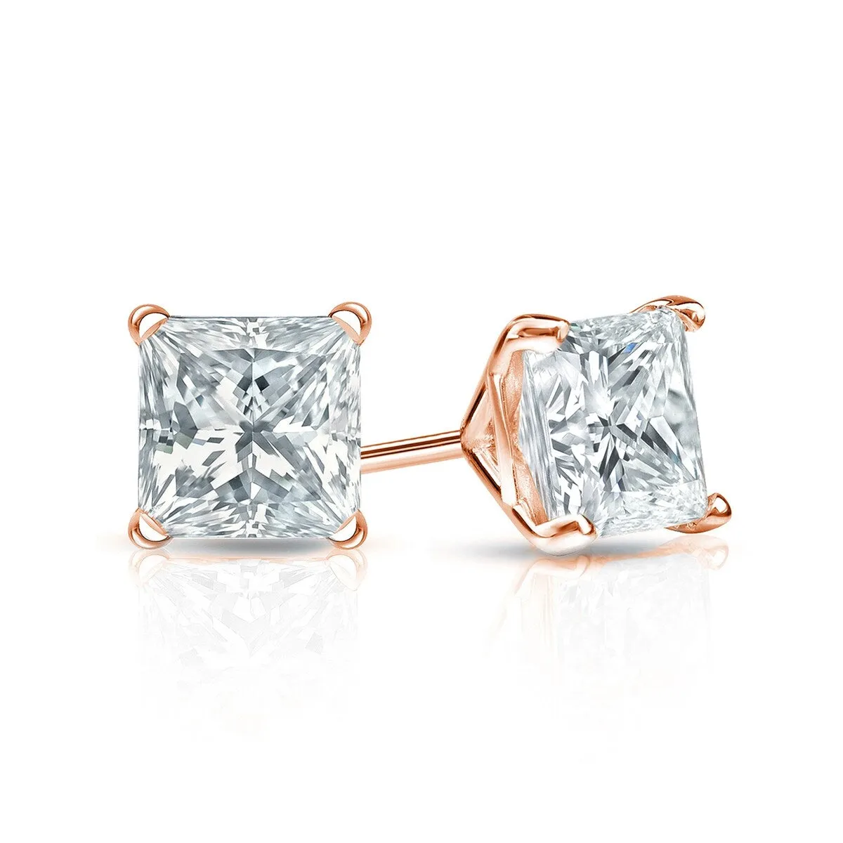 Auriya 14-karat Gold Lab Grown 1.00 carat TDW Princess Diamond Stud Earrings 4-Prong Martini Push-back sold by Zulily product image thumbnail 5