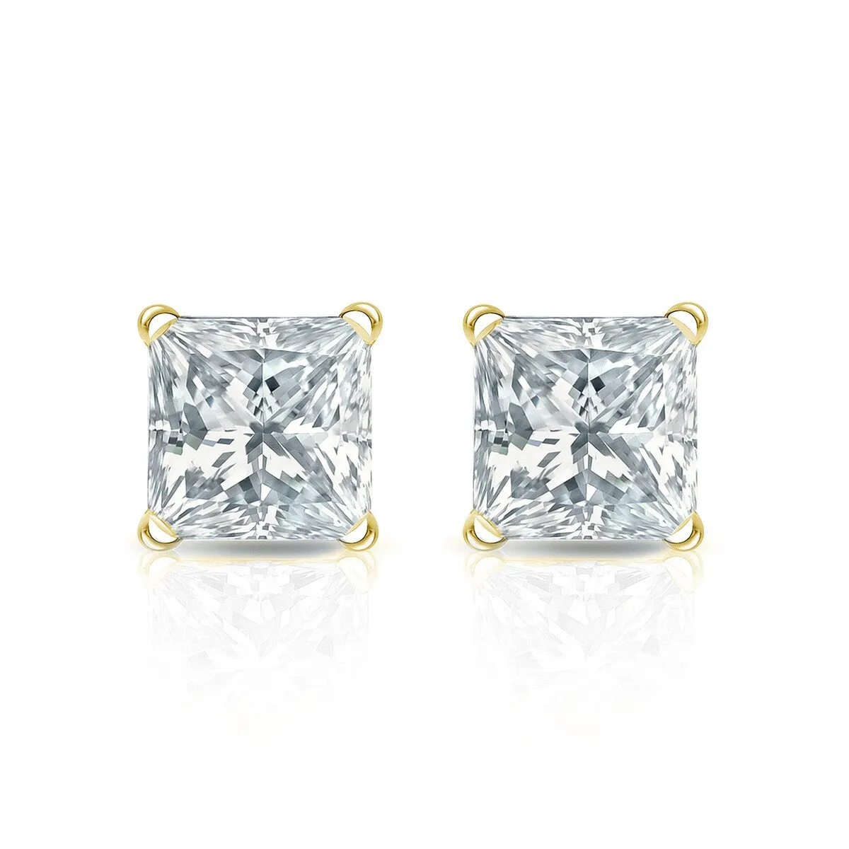 Auriya 14-karat Gold Lab Grown 1.00 carat TDW Princess Diamond Stud Earrings 4-Prong Martini Push-back sold by Zulily product image thumbnail 4