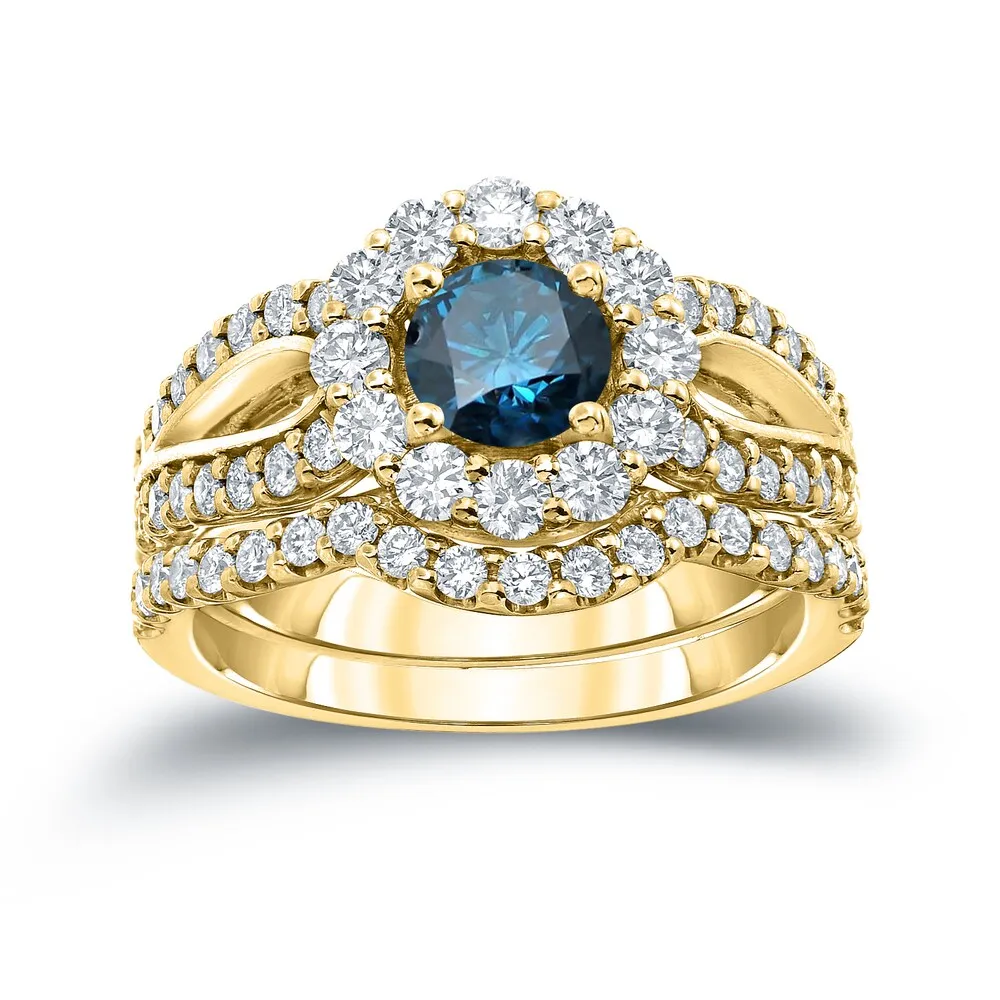 Auriya 2 1/3ctw Halo Blue Diamond Engagement Ring Set 14k Gold sold by Zulily product image thumbnail 2