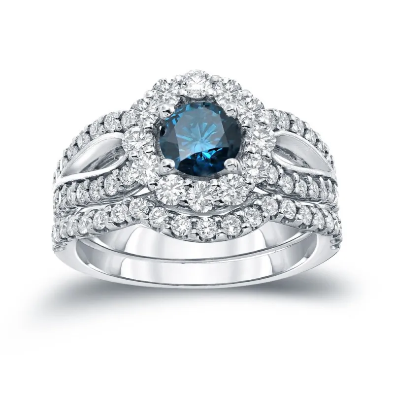 Auriya 2 1/3ctw Halo Blue Diamond Engagement Ring Set 14k Gold sold by Zulily