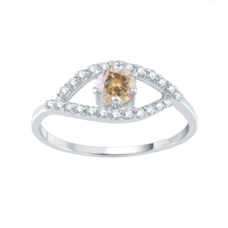 Sterling Silver with Genuine Champagne Diamond & Natural White Zircon Evil Eye Ring - Brown sold by Zulily