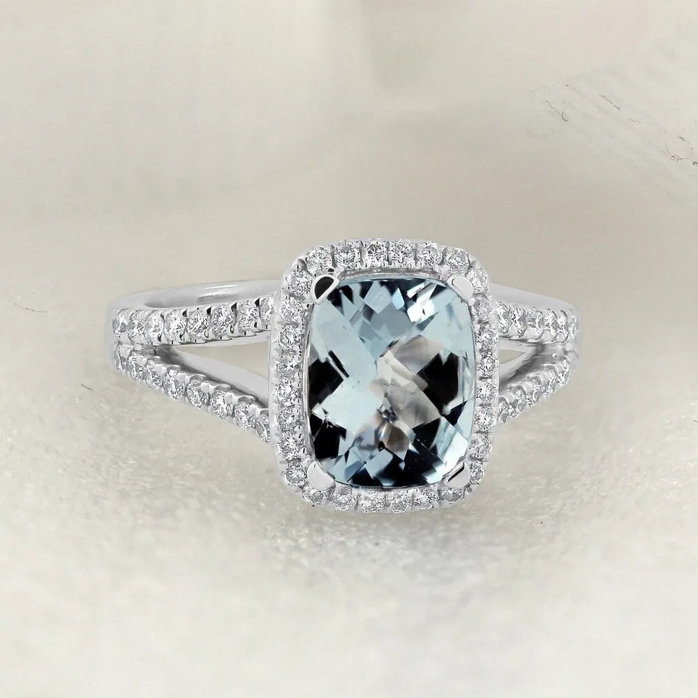 Auriya 1ct Cushion-cut Fancy Cushion-cut Aquamarine and 3/8ctw Halo Diamond Engagement Ring 14kt Gold sold by Zulily
