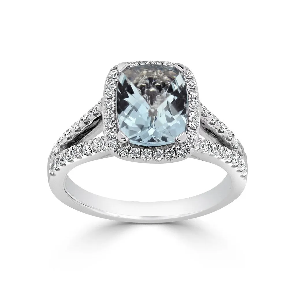 Auriya 1ct Cushion-cut Fancy Cushion-cut Aquamarine and 3/8ctw Halo Diamond Engagement Ring 14kt Gold sold by Zulily product image thumbnail 2